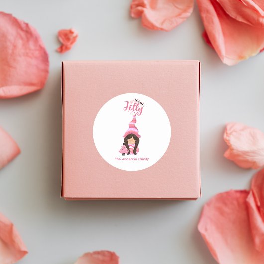 Roze Kerstmis Meisje Gnome Met Donker Haar Jolly Ronde Sticker
