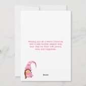 Roze Kerstmis Meisje Gnome Met Vlecht Haar Jolly Feestdagenkaart (Achterkant)