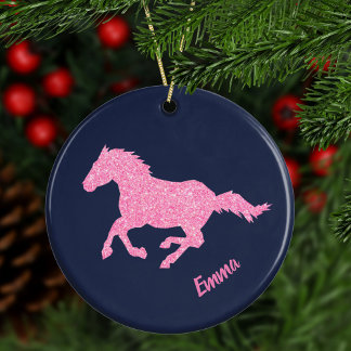 Roze kerstmis met kleine meisjes van Glitter Horse Keramisch Ornament