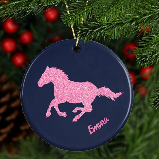 Roze kerstmis met kleine meisjes van Glitter Horse Keramisch Ornament
