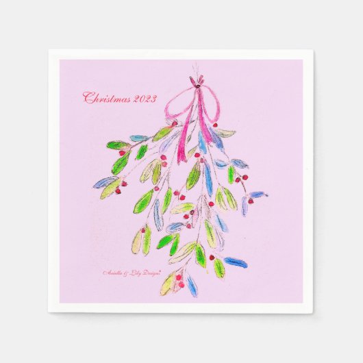 Roze Kerstmis Mistletoe servet (Voorkant)
