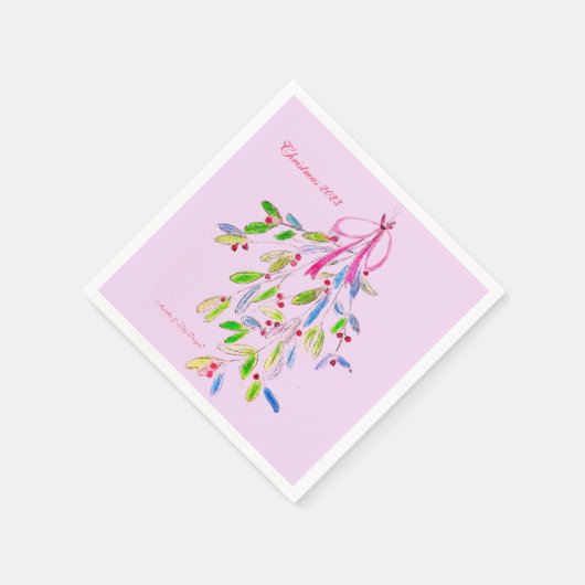 Roze Kerstmis Mistletoe servet (Hoek)