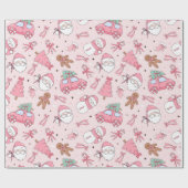 Roze Kerstmis Naadloos Cadeaupapier (Vlak)