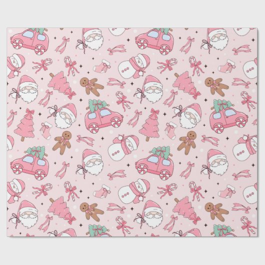 Roze Kerstmis Naadloos Cadeaupapier (Vlak)