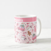 Roze Kerstmis Naadloos personaliseerbaar Koffiemok (Voorkant rechts)