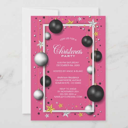 Roze Kerstmis Ornament Kerstfeest Kaart (Voorkant)