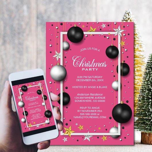 Roze Kerstmis Ornament Kerstfeest Kaart