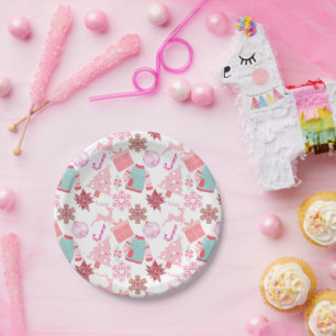 Roze Kerstmis Ornament Patroon 02 Papieren Bordje