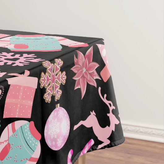 Roze Kerstmis Ornament Patroon 02 Tafelkleed (Voorbeeld)