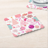 Roze Kerstmis Ornament Patroon Kartonnen Onderzetters (Gebogen)