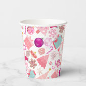 Roze Kerstmis Ornament Patroon Papieren Bekers (Achterkant)