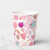 Roze Kerstmis Ornament Patroon Papieren Bekers (Voorkant)