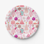 Roze Kerstmis Ornament Patroon Papieren Bordje (Voorkant)