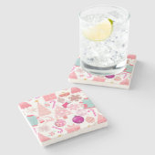 Roze Kerstmis Ornament Patroon Stenen Onderzetter (Zijkant)