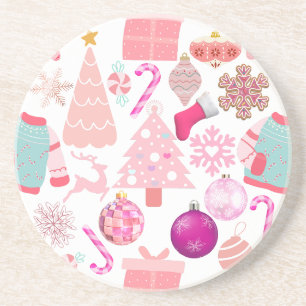 Roze Kerstmis Ornament Patroon Zandsteen Onderzetter