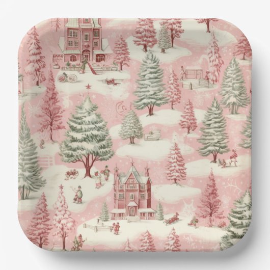  roze Kerstmis Papieren Bordje (Voorkant)