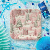  roze Kerstmis Papieren Bordje (Feest)