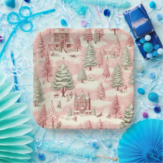 roze Kerstmis Papieren Bordje (Feest)