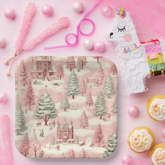  roze Kerstmis Papieren Bordje (Feest)