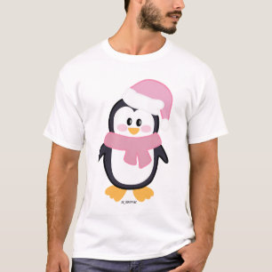 Roze Kerstmis Pinguïn Basic Mannen T-shirt