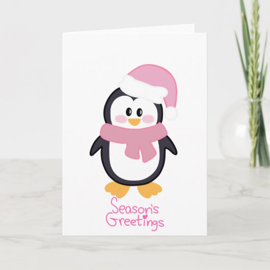 Roze Kerstmis Pinguïn Seizoen Groeten Kaart (Voorkant)