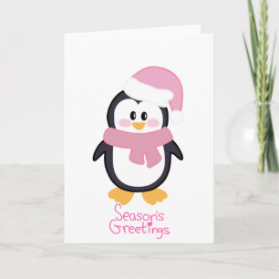 Roze Kerstmis Pinguïn Seizoen Groeten Kaart