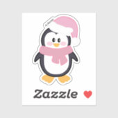 Roze Kerstmis Pinguïn Sticker (Vel)