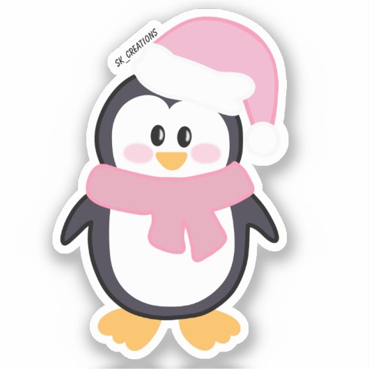 Roze Kerstmis Pinguïn Sticker (Voorkant)