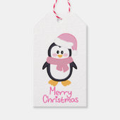 Roze Kerstmis Pinguïn Vrolijk Kerstfeest Cadeaulabel (Voorkant)