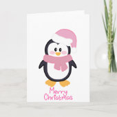 Roze Kerstmis Pinguïn Vrolijk Kerstfeest Kaart (Voorkant)