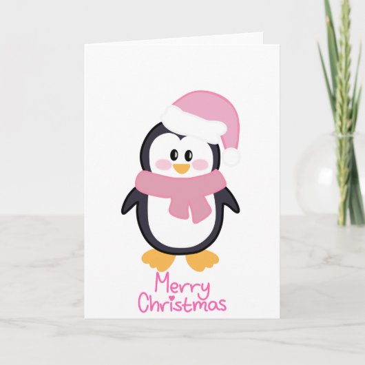 Roze Kerstmis Pinguïn Vrolijk Kerstfeest Kaart (Voorkant)