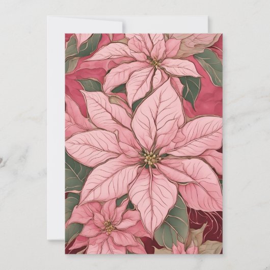 Roze Kerstmis Poinsettia Design Feestdagenkaart (Voorkant)