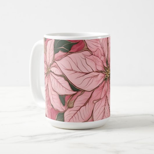 Roze Kerstmis Poinsettia Design Koffiemok (Voorkant links)