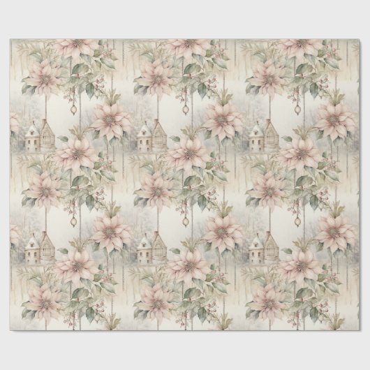 Roze Kerstmis Poinsettia Dromen Cadeaupapier (Vlak)