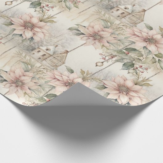 Roze Kerstmis Poinsettia Dromen Cadeaupapier (Hoek)