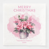 Roze Kerstmis Poinsettias Party Servet (Voorkant)