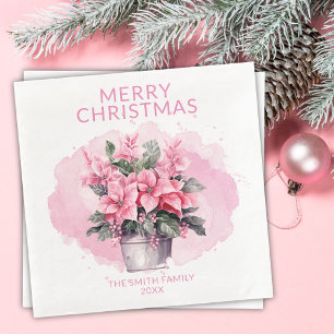 Roze Kerstmis Poinsettias Party Servet