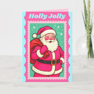 Roze Kerstmis Postzegel met Jolly Santa Feestdagen Kaart