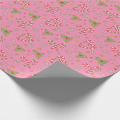 Roze Kerstmis Retro Candy Cane Holly Cadeaupapier (Hoek)