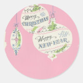 roze Kerstmis Ronde Sticker (Voorkant)
