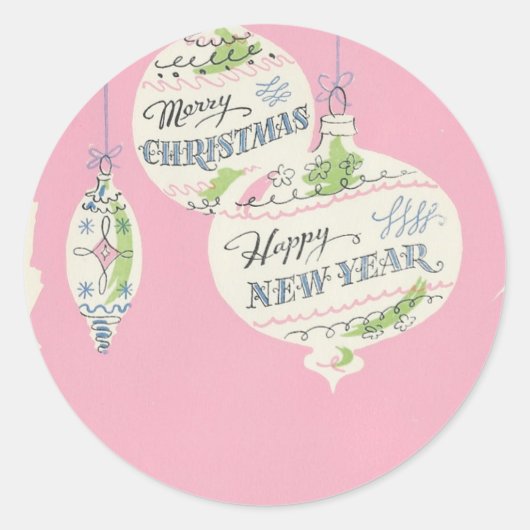  roze Kerstmis Ronde Sticker (Voorkant)