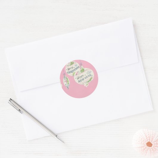 roze Kerstmis Ronde Sticker (Envelop)