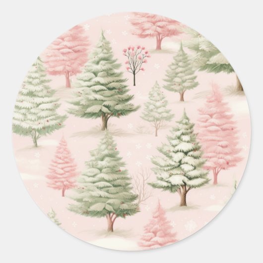 Roze Kerstmis Ronde Sticker (Voorkant)