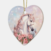 Roze Kerstmis Rose Boeket Wit Paard Kinderen Keramisch Ornament (Links)