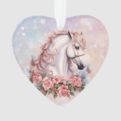 Roze Kerstmis Rose Boeket Wit Paard Kinderen Ornament (voorkant)