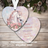 Roze Kerstmis Rose Boeket Wit Paard Kinderen Ornament