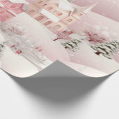  Roze Kerstmis Sneeuwdorp Cadeaupapier (Hoek)