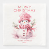 Roze Kerstmis Sneeuwman Party Servet (Voorkant)