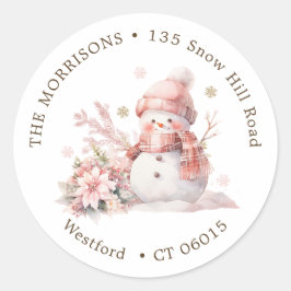 Roze Kerstmis Sneeuwman retour adres label