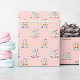 Roze Kerstmis Sneeuwvlok Cupcake Verjaardag Cadeaupapier